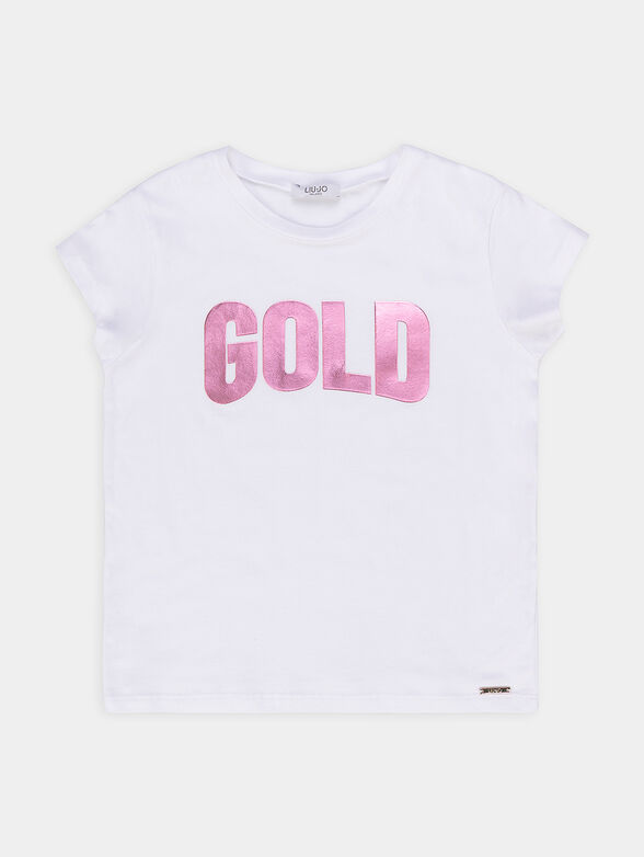 T-shirt with embossed inscription in pink color - 1