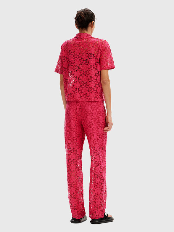 Fuxia trousers with floral embroidery - 2