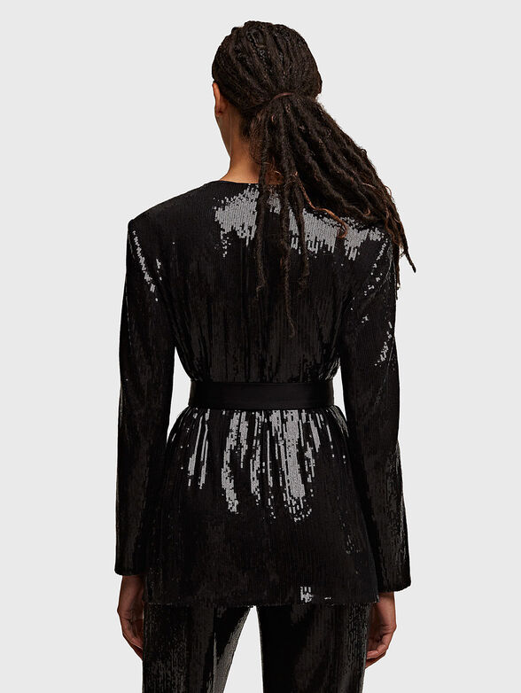 Black sequin jacket with satin belt - 2