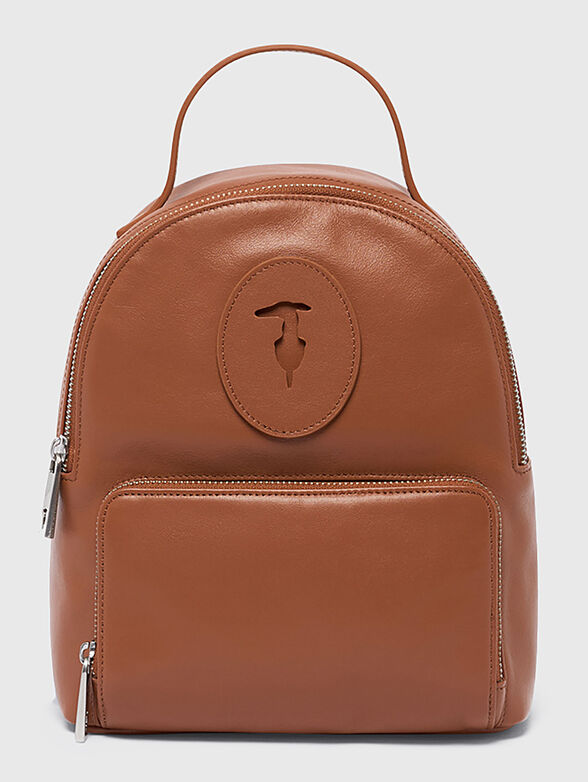Leather backpack with logo accent - 1