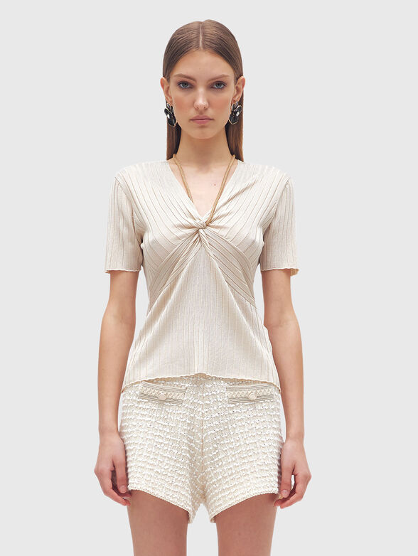 Short sleeved V-neck sweater - 1