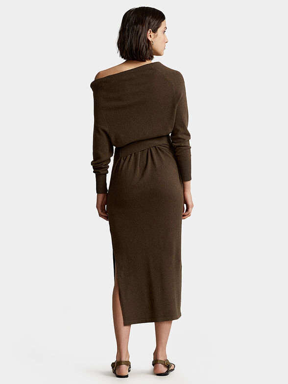 Dark green cashmere dress with belt - 2