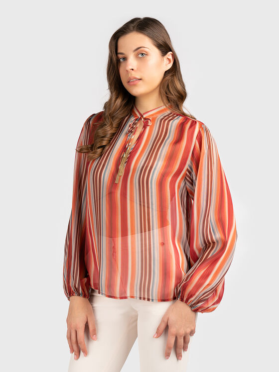 Многоцветна блуза с полупрозрачен ефект - 1