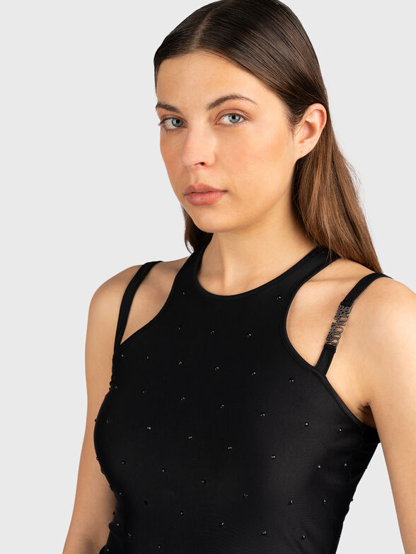 Mini dress with appliqued crystals - 4