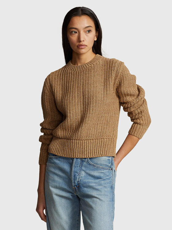 Round neck sweater in beige  - 1