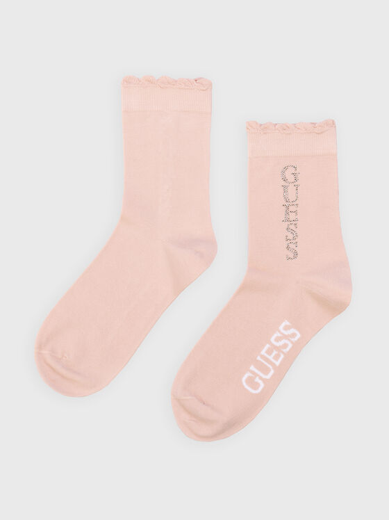 Розови чорапи с лого надписи - 1