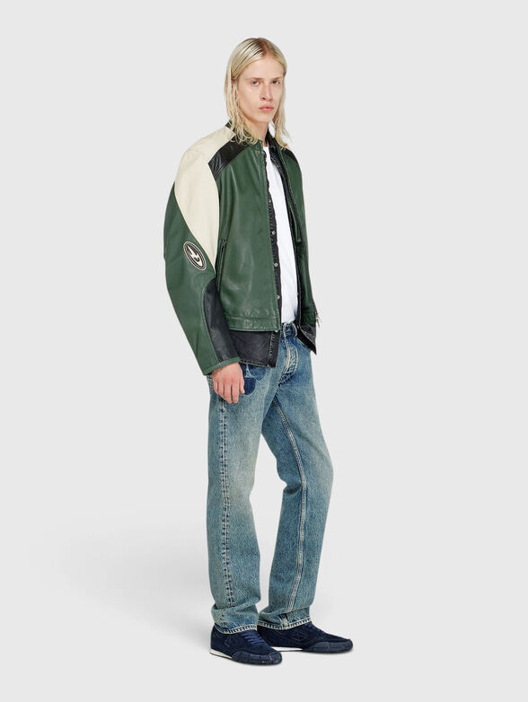 Leather biker jacket with logo detail - 2