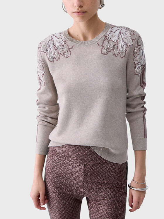 Sweater with a round neckline and floral motifs - 1