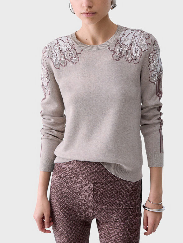 Sweater with a round neckline and floral motifs - 1
