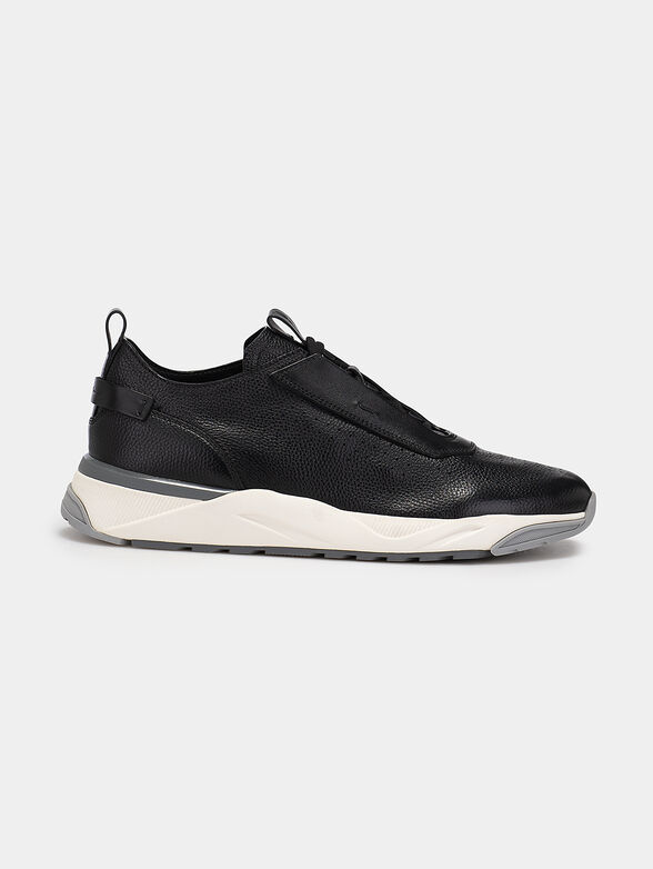 Leather sneakers in black color - 0