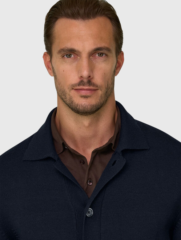 Dark blue wool cardigan - 4