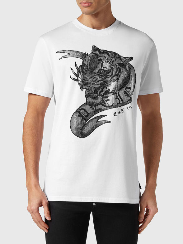 Crystal embellished T-shirt in black  - 1