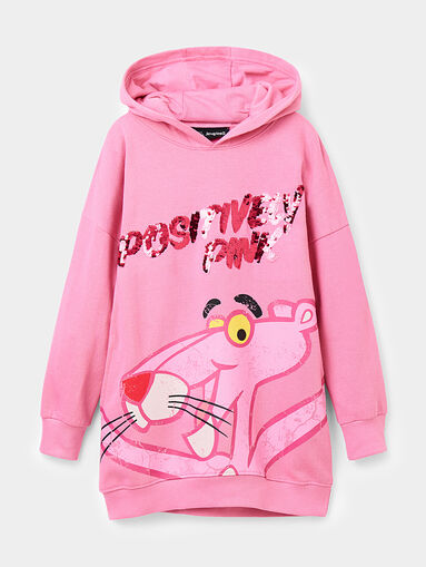 Sweater dress with hood and Pink Panther print - 4
