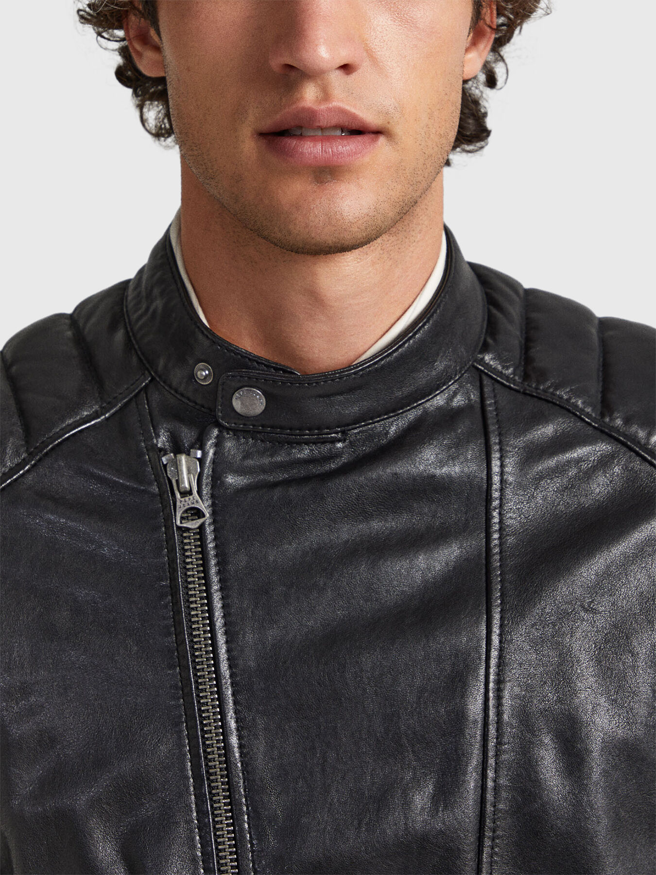 BREWSTER leather jacket in black color brand Pepe Jeans