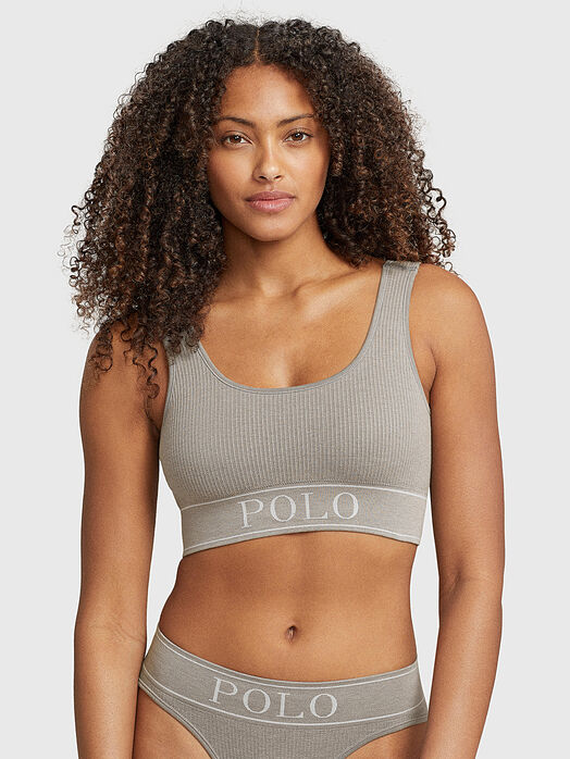 Grey sports bra with logo