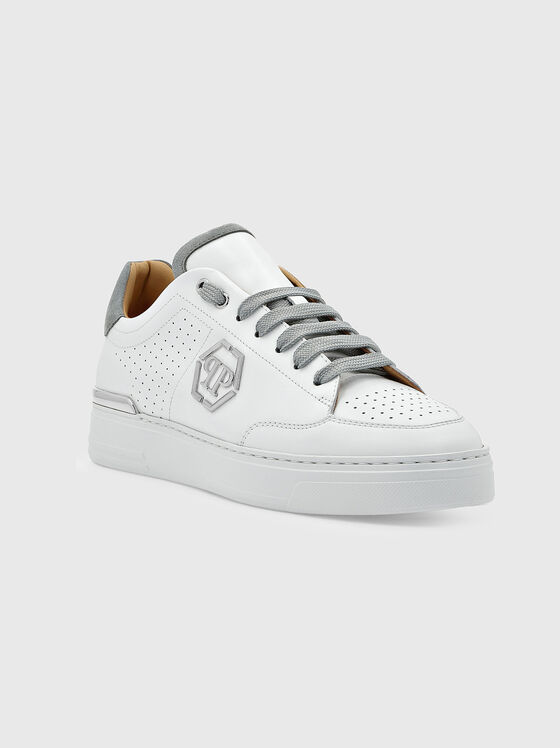 White sports shoes with dark blue details - 2