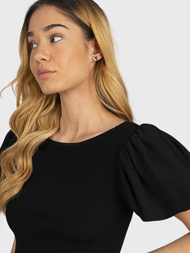 Knitted blouse with puff sleeves and ties - 4