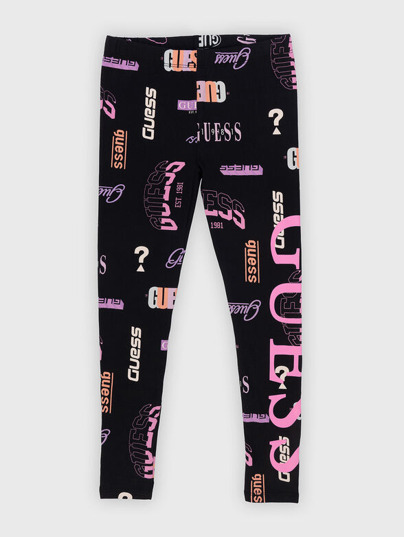 Black leggings with logo accent and multicolor print - 1