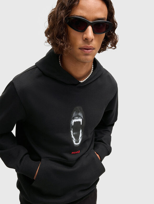 Cotton sweatshirt with hood and animal graphics - 4
