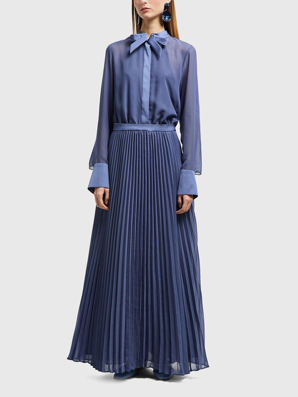Pleated maxi dress with long sleeves - 1