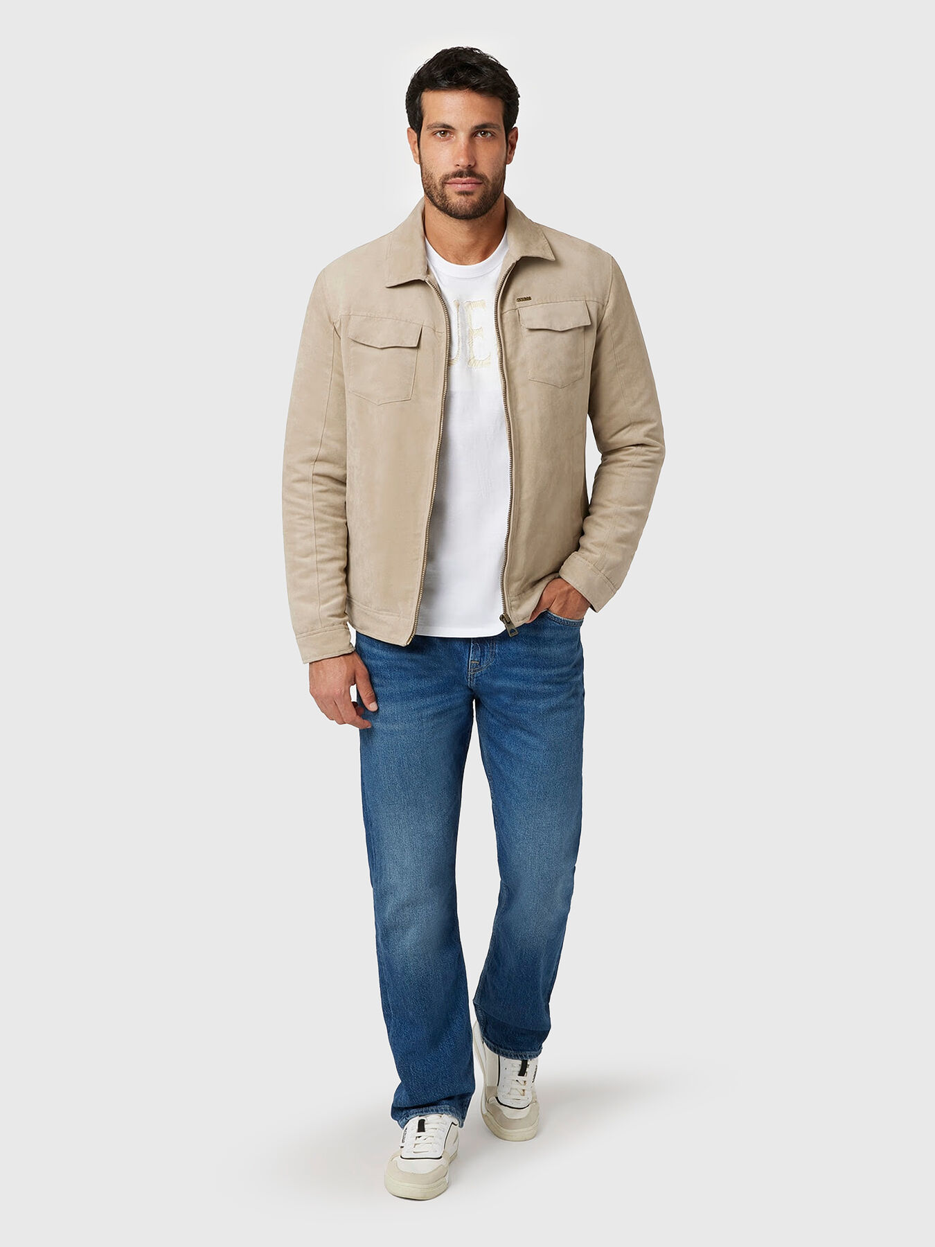 【ベージュ(F13Q)】GUESS ブルゾン (M)LS Mn Suede Mix  Jacket ベージュ(F13Q)】GUESS ブルゾン (M)LS Mn Suede Mix River Jacket