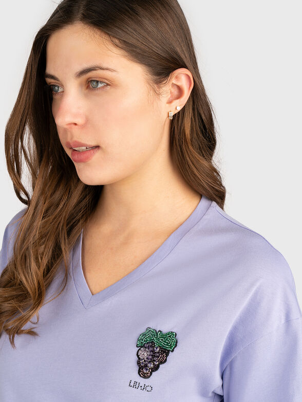 Cotton T-shirt with logo rhinestones - 4