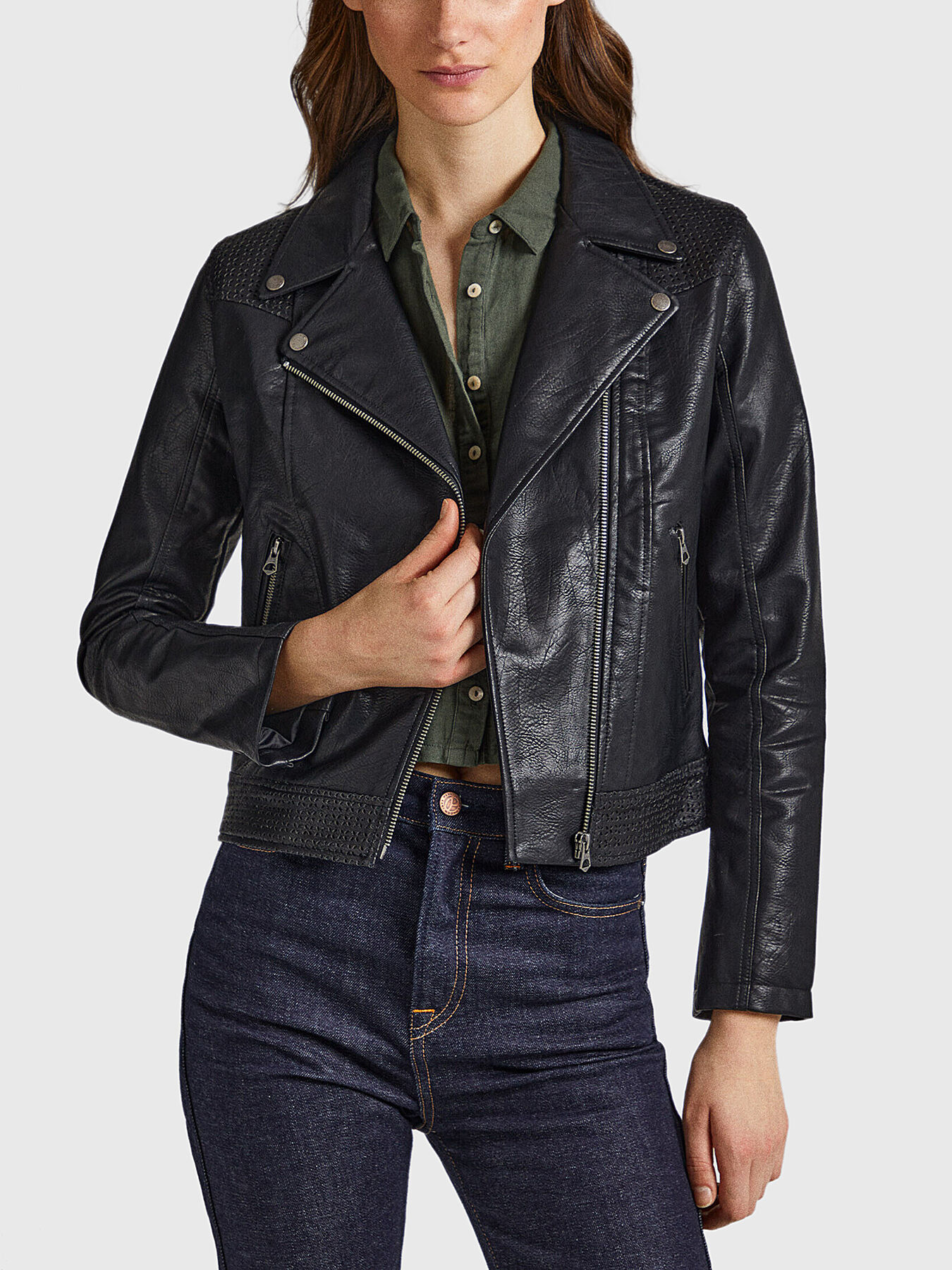 Pepe jeans leather jacket womens top