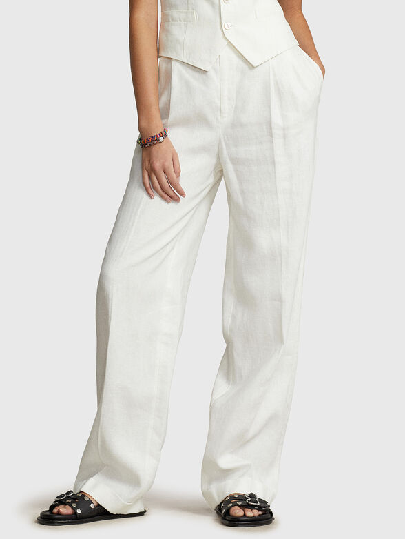 White linen trousers with pleat - 1