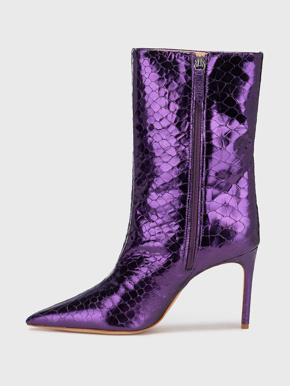 Purple leather ankle boots with metallic effect - 4