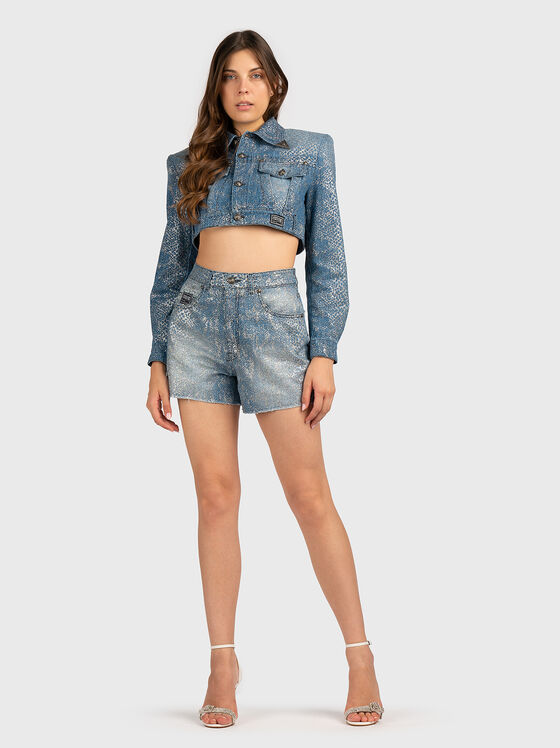 Denim cropped jacket with silver effect - 2