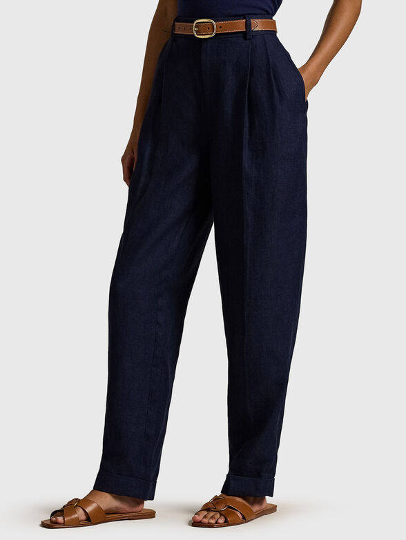 Navy blue linen trousers - 1