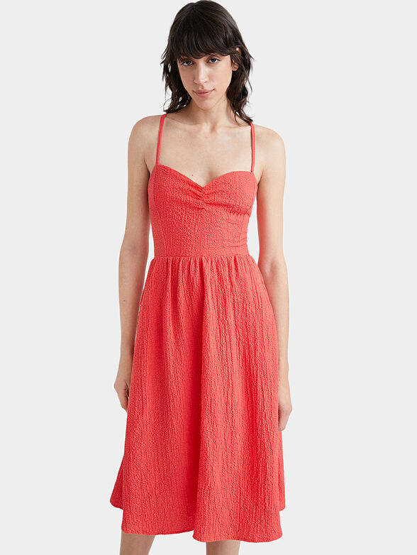 Dress in coral color with straps - 1
