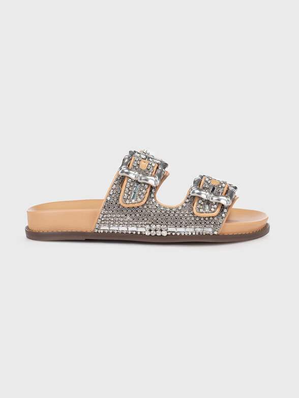 Slippers with appliquéd rhinestones - 0