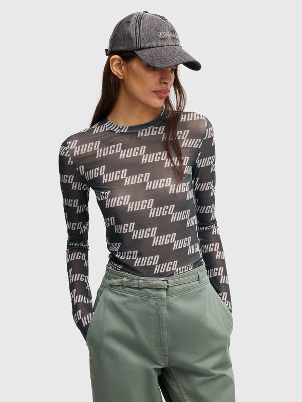 Blouse with sheer effect and logo print - 1