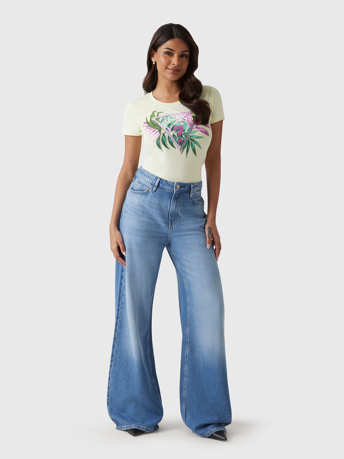 Tシャツ・カットソー GLOWNY LUSH SWIRL MODAL TEE 5BFM164 WMS] Women`S MONOGRAM Block Slim Crop T Shirts NEW YORK
