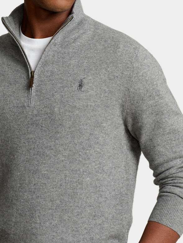 Grey merino wool sweater with zip - 3
