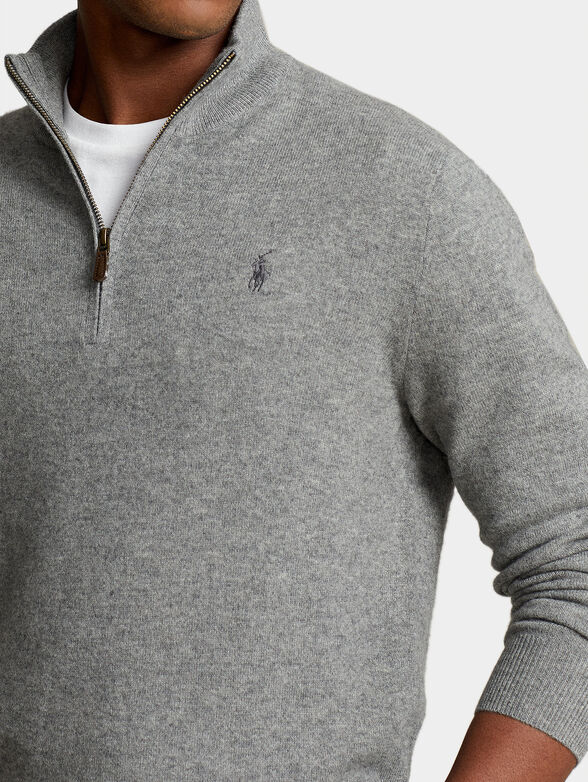Grey merino wool sweater with zip - 4
