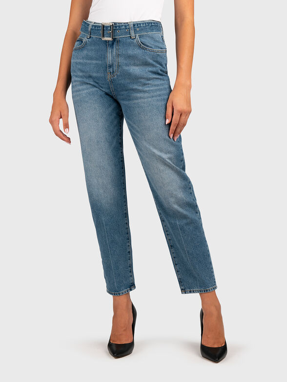 Jeans with washed effect and belt - 1
