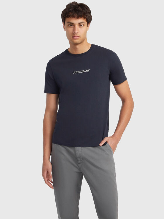 Navy blue T-shirt with logo inscription - 1