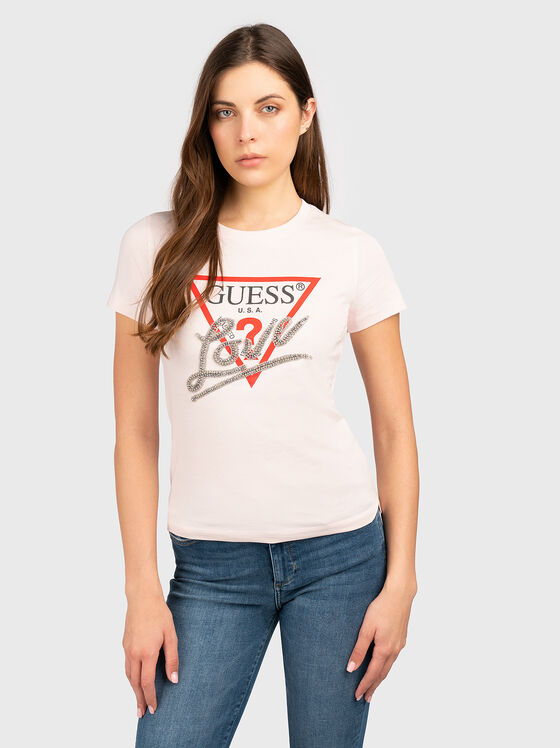 Памучна тениска с лого принт - 1