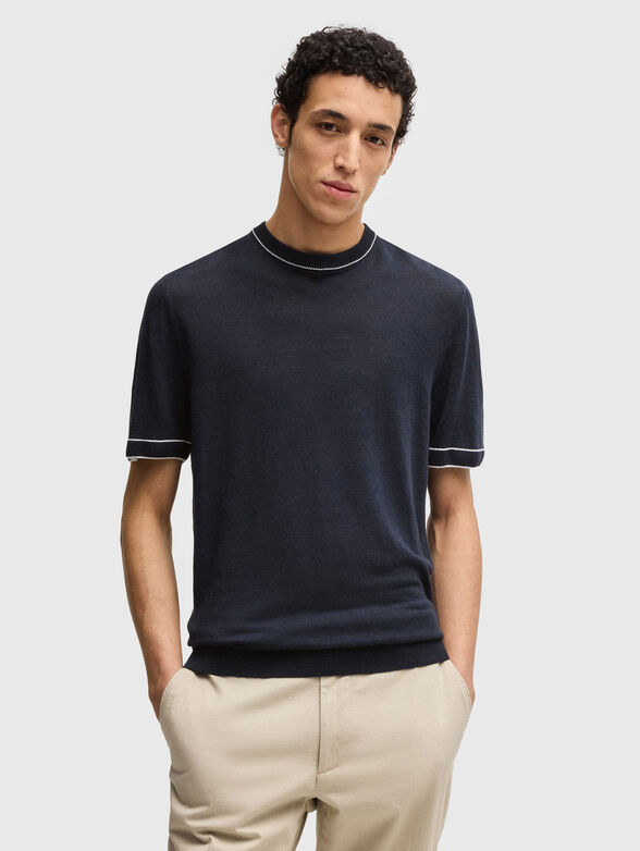 Linen sweater with accent stitching - 1