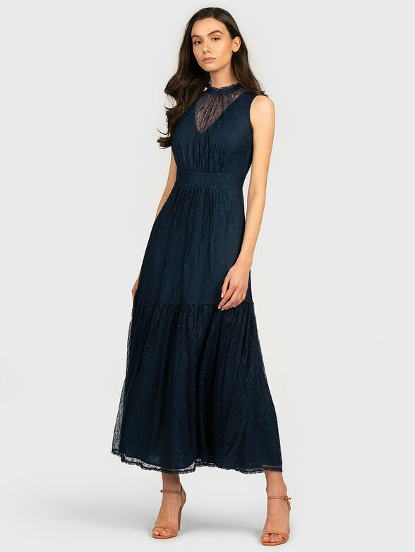 Long lace dress in blue color - 1