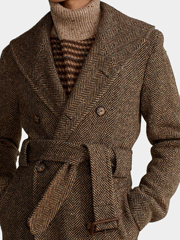 Brown wool coat with belt - 4