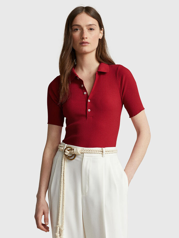 Dark red Polo-shirt made of elastic rips - 1