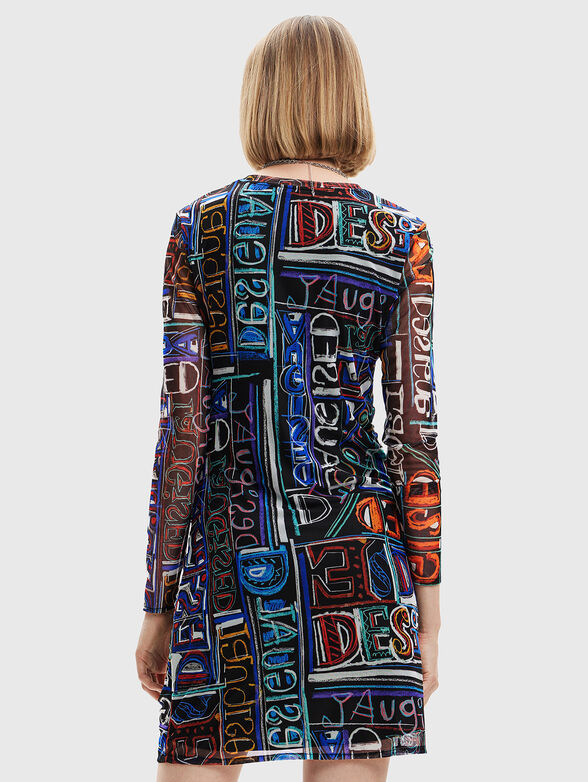 Mini dress with long sleeves and multicolor print - 2