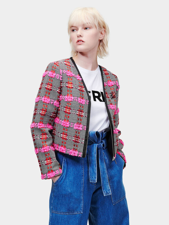 Boucl&eacute; cropped plaid jacket  - 1