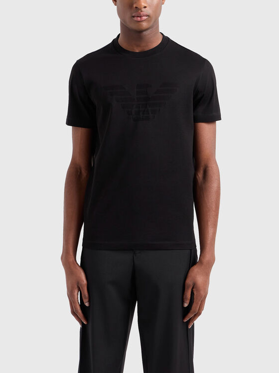 Памучна тениска с лого в черен цвят - 1