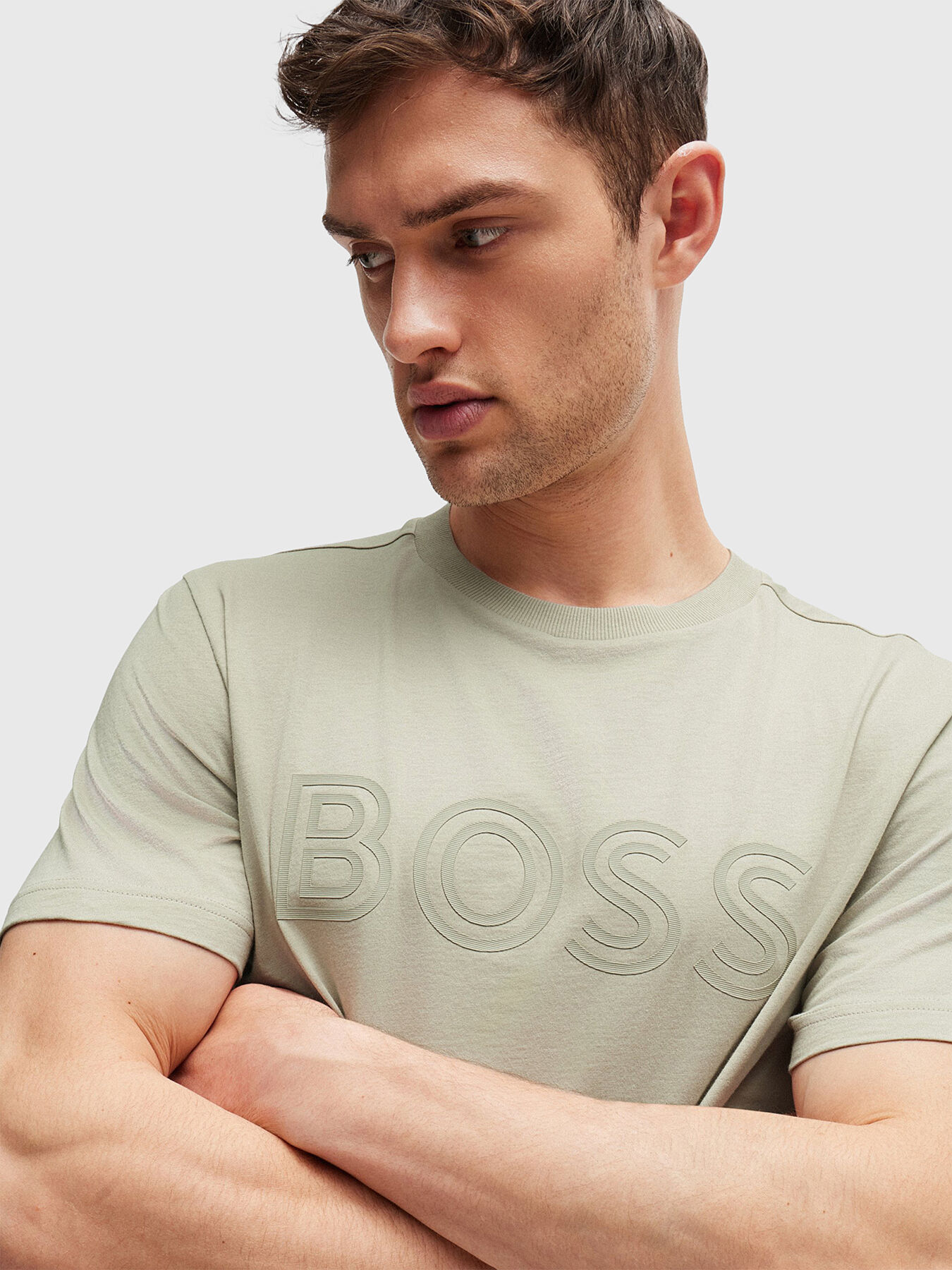 Tシャツ・カットソー BOSS Men T-shirt Sand 50534923 271 BOSS - Regular-fit T-shirt in cotton and linen - Light Beige