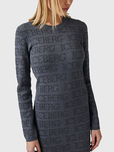 Wool blend midi dress with monogram logo - 3