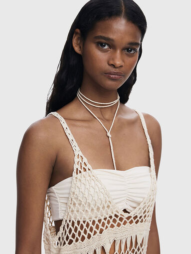 Beach dress with openwork knit and fringes - 4